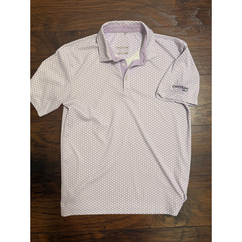 Swannies Golf Mens Polo Shirt Medium Purple Scallop‎ Print Cantigny Golf Logo